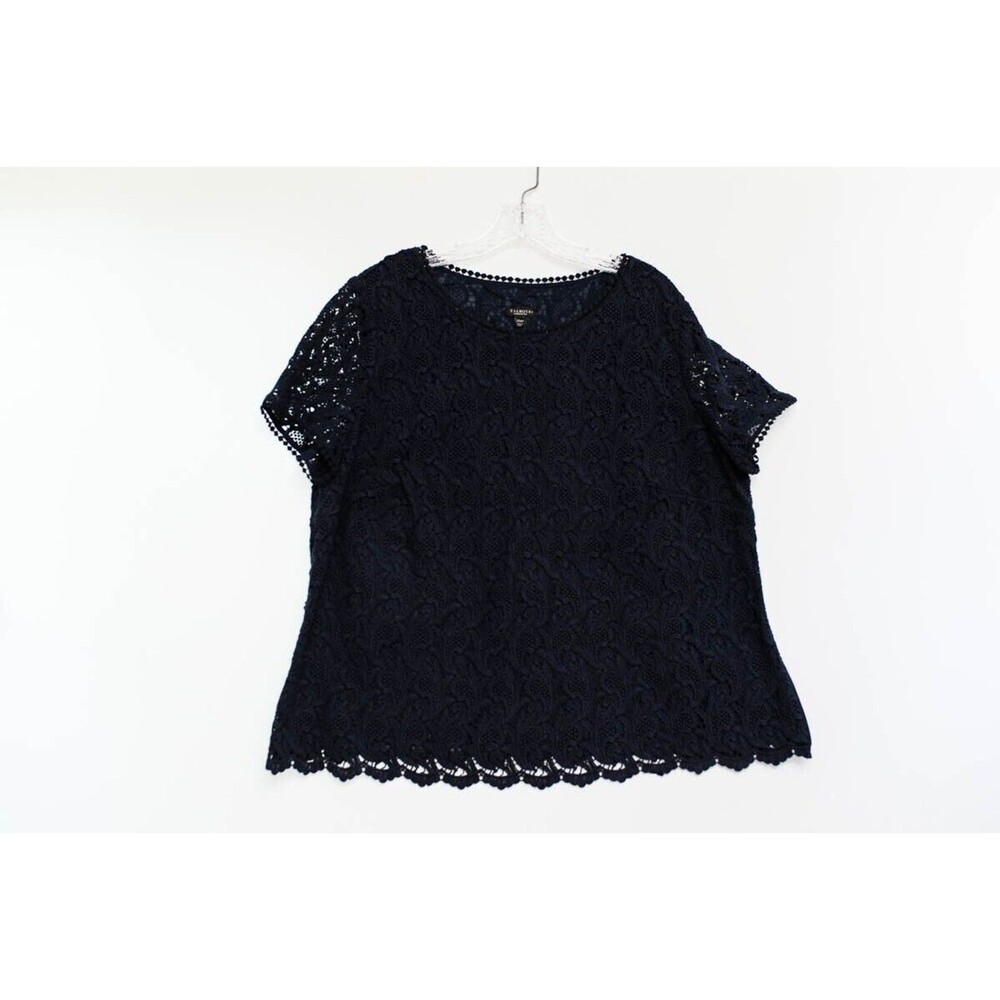 Talbots Top Petites 20W P blue eyelet lace blouse short sleeve office - Picture 1 of 10